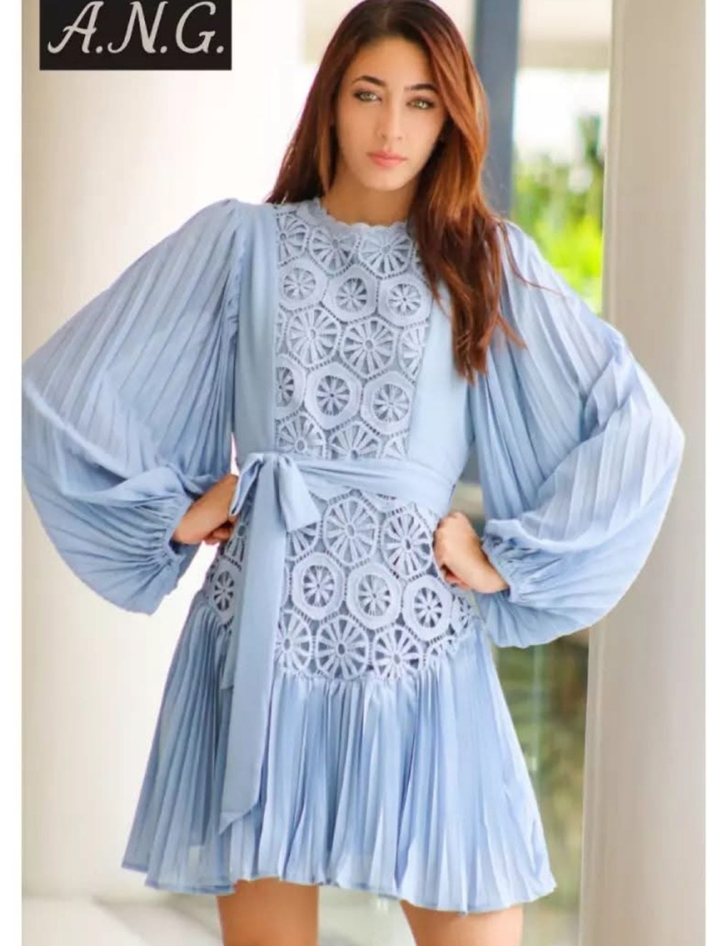 Just Me Light Blue Crochet-Paneled will fit s/m